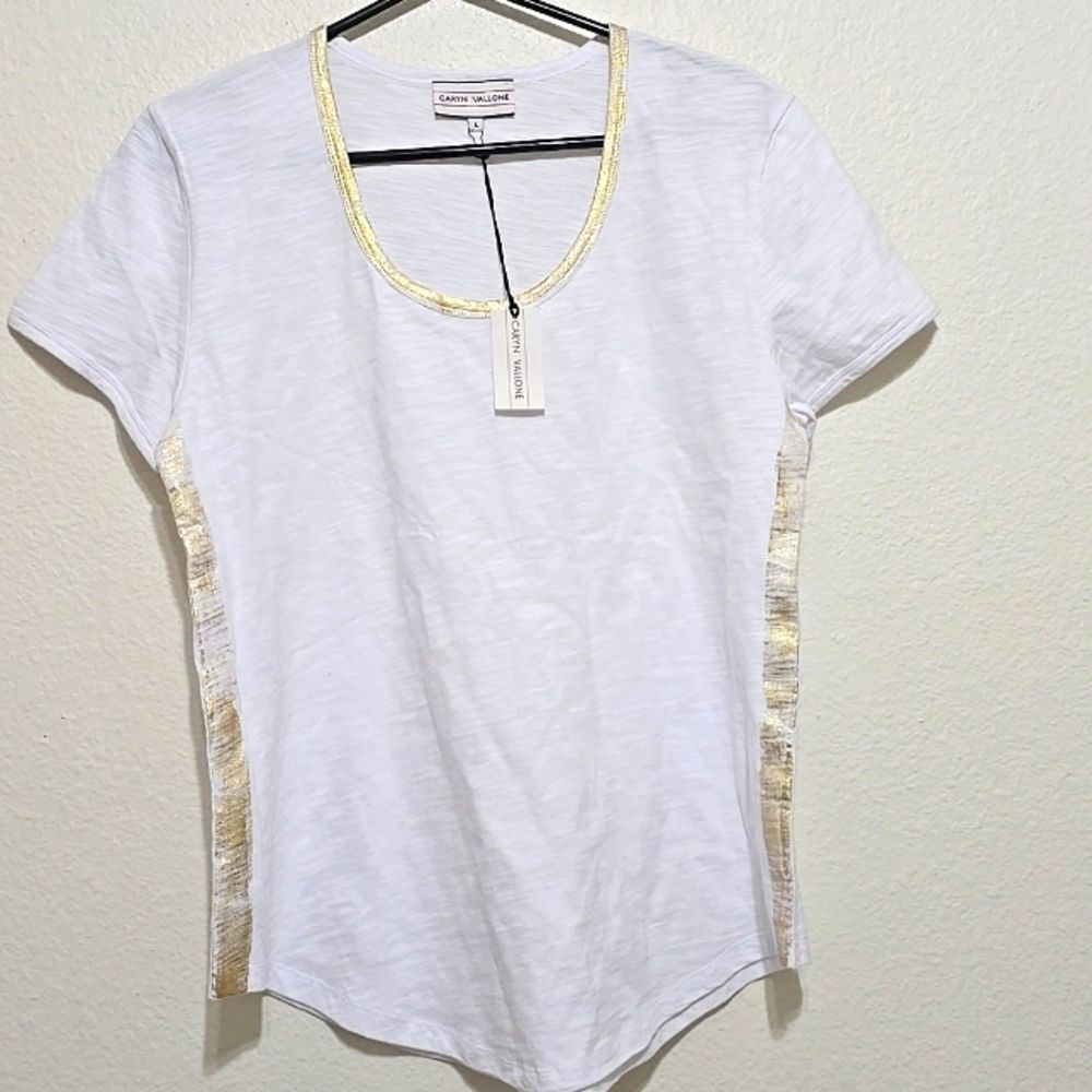 Caryn Vallone Cotton, Short Sleeve Vneck Top L